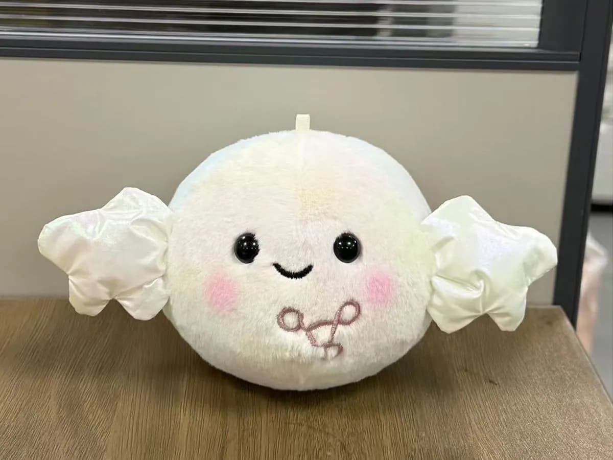 Wrapped sweet character plush charm with gathered organza ends