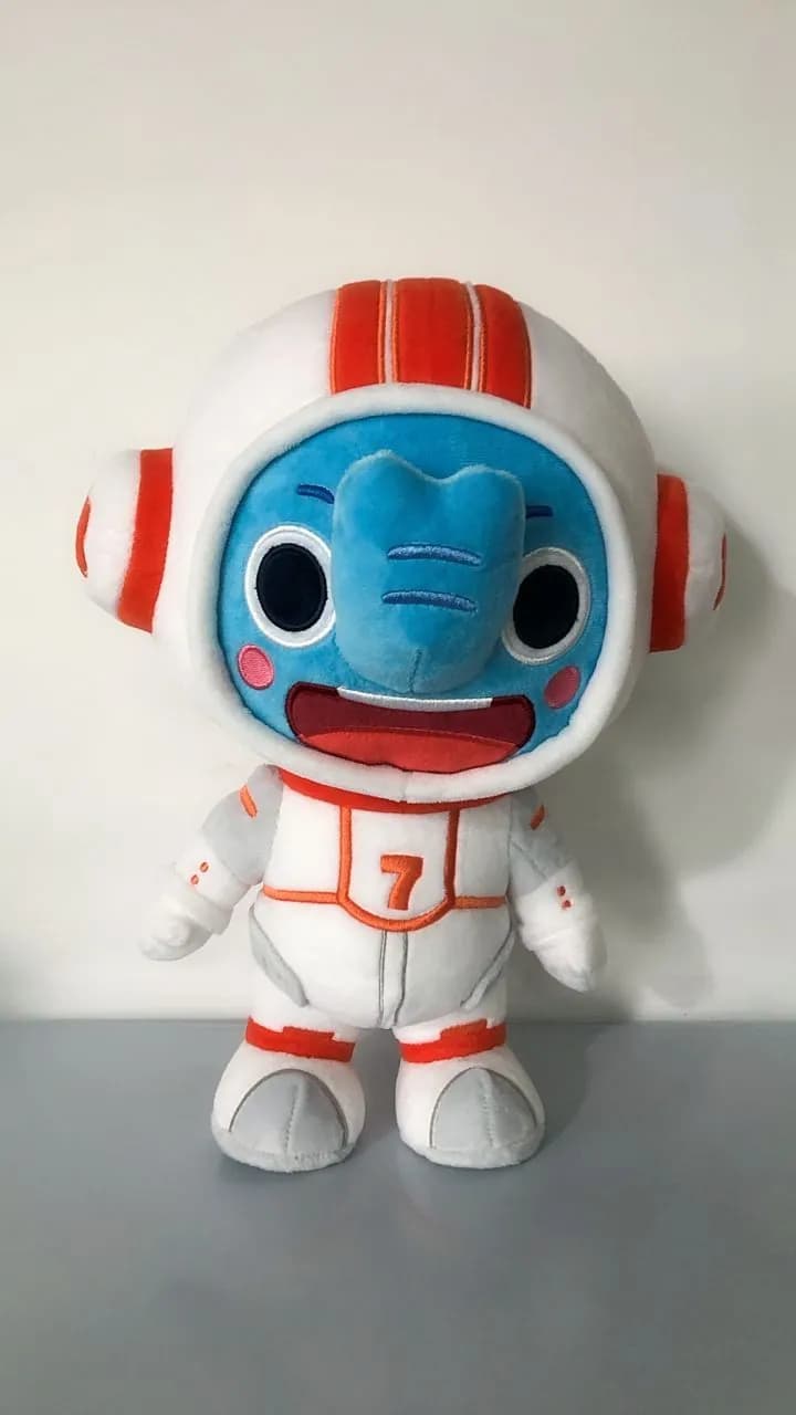 Astronaut character mascot plush with a moulded helmet